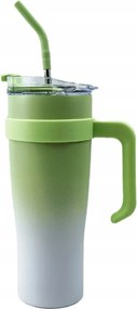 Termosz Bögre Fém Szívószállal Zöld Ombre 1200ml Termosz Fogantyúval