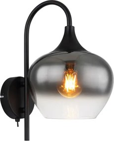 Globo 15548W Fali lámpa fém matt fekete, üveg füstszínű, billenőkapcsolóval, fényirány: lefelé, SZxM: 180x320mm, Mélység: 250mm, nem tartozék: 1x E27 40W 230V