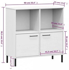 OSLO fehér tömör fa könyvszekrény fém lábakkal 90x35x90,5 cm