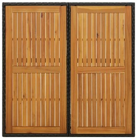 fekete polyrattan és tömör akácfa kerti asztal 109x107x74 cm