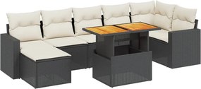 vidaXL 8 részes fekete polyrattan kerti ülőgarnitúra párnákkal