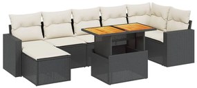 vidaXL 8 részes fekete polyrattan kerti ülőgarnitúra párnákkal