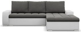 Toronto sarokkanapé, 2 ágyneműtartóval, bársony + műbőr, jobboldali, szürke - fehér