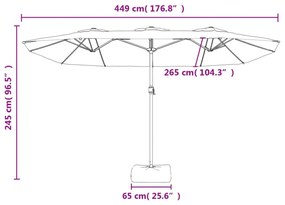 homokfehér dupla tetős napernyő LED-ekkel 449x245 cm