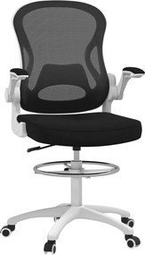 Vinsetto Ergonomikus Irodai Szék Lélegző Anyagból Állítható Magassággal és Felhajtható Karfákkal, 59x65x110-130 cm, Fehér és Fekete | Aosom