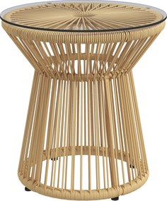 Outsunny Műrattan Kör Asztal Üveg Fedlappal és Fém Kerettel 30 kg Terhelhetőség Pavilonhoz Kerthez Erkélyhez Ø40x42 cm Barna | Aosom