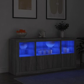 szürke sonoma tálalószekrény LED-világítással 142,5x37x67 cm