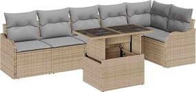 vidaXL Kerti Kanapé Szett párnával párnával 7 pcs Bézs Poly Rattan