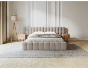Bézs kárpitozott ágyneműtartós franciaágy ágyráccsal 180x200 cm Mamaia – Micadoni Home
