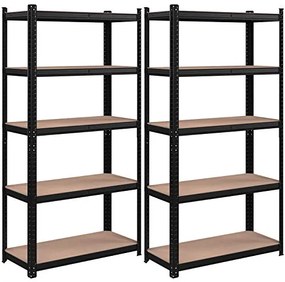 Nagy teherbírású fém polcos 2 db-os készlet, 40x90x180 cm, fekete