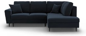 Sötétkék bársony kinyitható tárolóhelyes sarokkanapé (jobb oldali-L alakú) Kyoto – Cosmopolitan Design