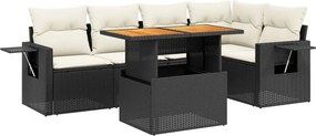 vidaXL 6 részes fekete polyrattan kerti ülőgarnitúra párnákkal