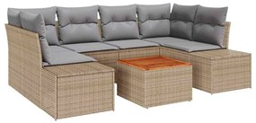 vidaXL Kerti Kanapé Szett párnával 7 pcs Bézs polirattan