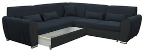 Kihúzható, L alakú, balos sarok ülőgarnitúra tárolórekesszel VISEU antracit/fekete