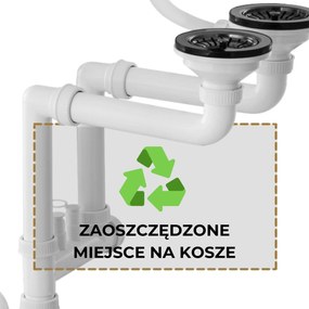 Mosogató minőség, 2-kamrás kézi szifon gránit mosogatókhoz, grafit, SKQ-1M22BK