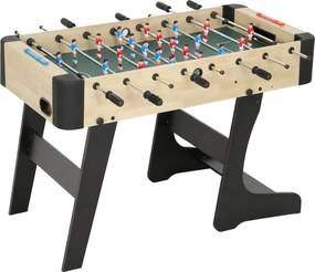 SPORTNOW összecsukható gyerek csocsóasztal, fa hatású kivitel, 2 pontszámláló, 8 markolat, 22 játékos, 8 rúd, 2 labda — 2–4 játékosnak, családoknak és