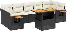 vidaXL 8 részes fekete polyrattan kerti ülőgarnitúra párnákkal