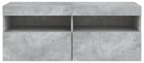 betonszürke falra szerelhető TV-szekrény LED-del 100x30x40 cm