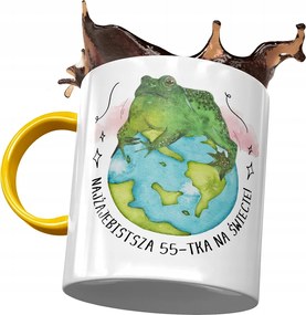 Sárga Bögre Születésnapra 55 55-es 55-ös Ajándék Nyomtatott Fotóval