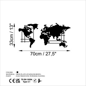 World fém fali dekoráció, 70×33 cm