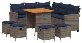 6 részes szürke polyrattan kerti ülőgarnitúra párnákkal L-alakú