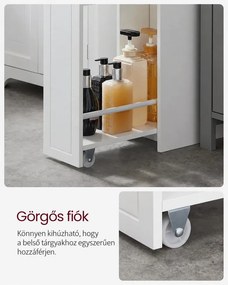 Kis fürdőszobai szekrény, álló tárolószekrény kis helyiségekbe, fehér színben