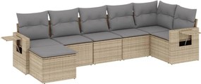 vidaXL 7 részes bézs polyrattan kerti ülőgarnitúra párnákkal