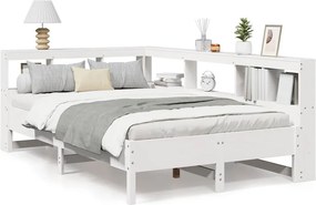 vidaXL fehér tömör fenyőfa könyvespolcos ágy matrac nélkül 120x200 cm
