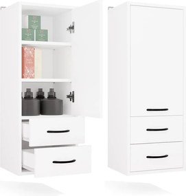 Függő fürdőszoba szekrény Nina W1D2S Fehér 2 fiókos 3 polcos