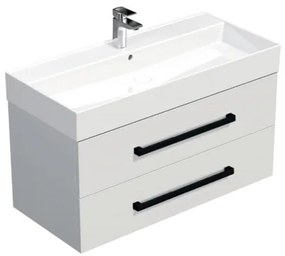Fürdőszobaszekrény fekete fogantyúval és mosdókagylóval SAT Cube Way 100x53x46 cm fehér fényes CUBE46C1002BISAT