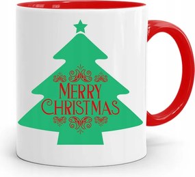 Piros Karácsonyi Bögre Mikulás Karácsonyfa Alá, fényképes nyomattal