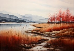 Fotótapéta Tó Hegyek Akvarell Nyugalom Természet Tájkép 208x146 +ragasztó