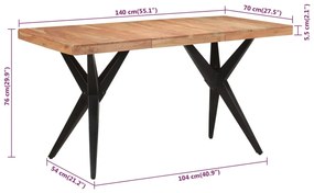 fekete tömör akácfa étkezőasztal 140 x 70 x 76 cm
