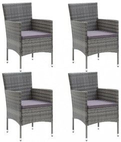 5 részes szürke polyrattan és üveg kerti étkezőgarnitúra
