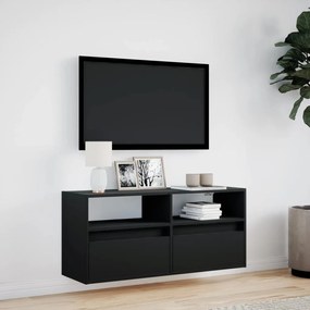 fekete fali TV-szekrény LED-világítással 100x31x45 cm