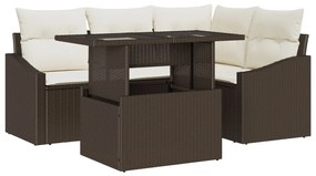 Kerti Kanapé Szett 5 darab Barna Rattan Kerti Sarokkanapé