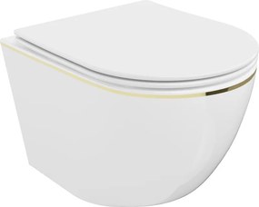 Mexen Lena Rimless WC csésze lassú záródású slim duroplaszt ülőkével, fehér/arany vonal - 30224005