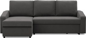 Zeus sarokkanapé, 1 ágyneműtartóval, döntött kartámasz, szövet anyag, univerzális oldal, bonell töltet, szürke