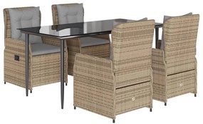 vidaXL 5 részes bézs polyrattan kerti étkezőgarnitúra párnákkal