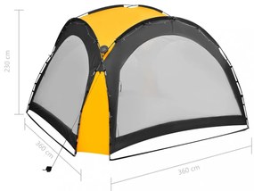 sárga rendezvénysátor LED-del és 4 oldalfallal 3,6x3,6x2,3 m