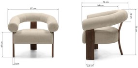 Bézs design fotel KOKEI ALIA, dió színű dekor