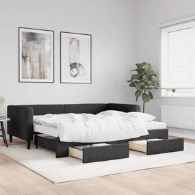 fekete kihúzható szövet heverő fiókkal 90 x 190 cm