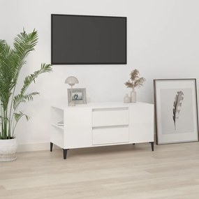 Fehér magasfényű szerelt fa TV-szekrény 102x44,5x50 cm