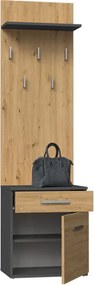 Na Buty Duo előszoba szekrény fogassal, antracit/tölgy