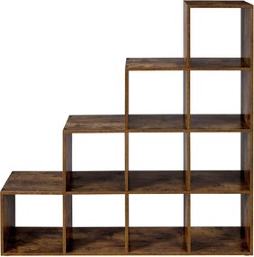 Könyvespolc, 10 kockás tároló, 129,5 x 29 x 129,5 cm, rusztikus barna