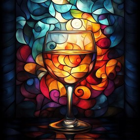 Vászonkép Canvas Színes Ólomüveg Mozaik Bor Pohár 80x80