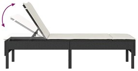 fekete polyrattan napozóágy párnával 55x200x44 cm