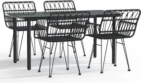 vidaXL 5 részes fekete polyrattan kerti étkezőgarnitúra