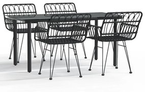 vidaXL 5 részes fekete polyrattan kerti étkezőgarnitúra