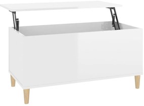 Magasfényű fehér szerelt fa dohányzóasztal 90x44,5x45 cm